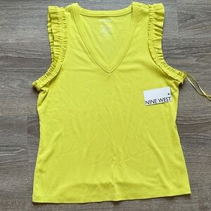 Nine West Bright Yellow V-Neck Tank with Ruffle Shoulders